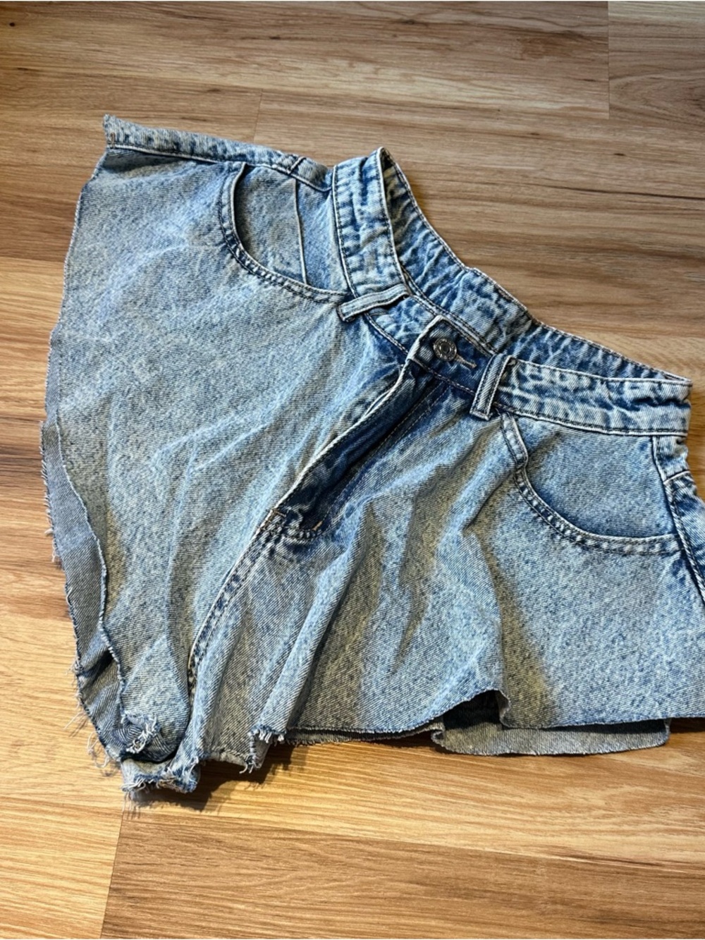Light Blue Acid Wash Denim Shorts